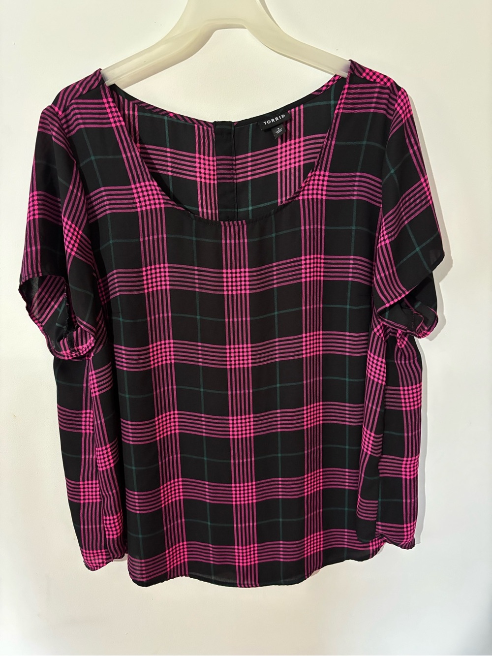torrid Black and Hot Pink Plaid Short Sleeve Blouse